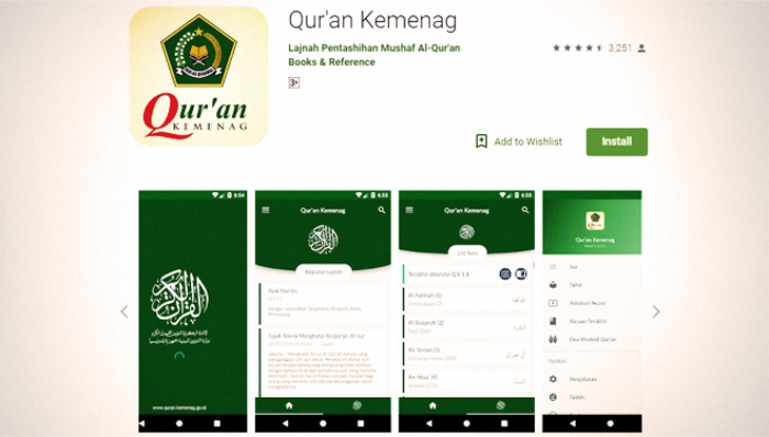 Tampilan aplikasi Al Quran Kemenag di smartphone