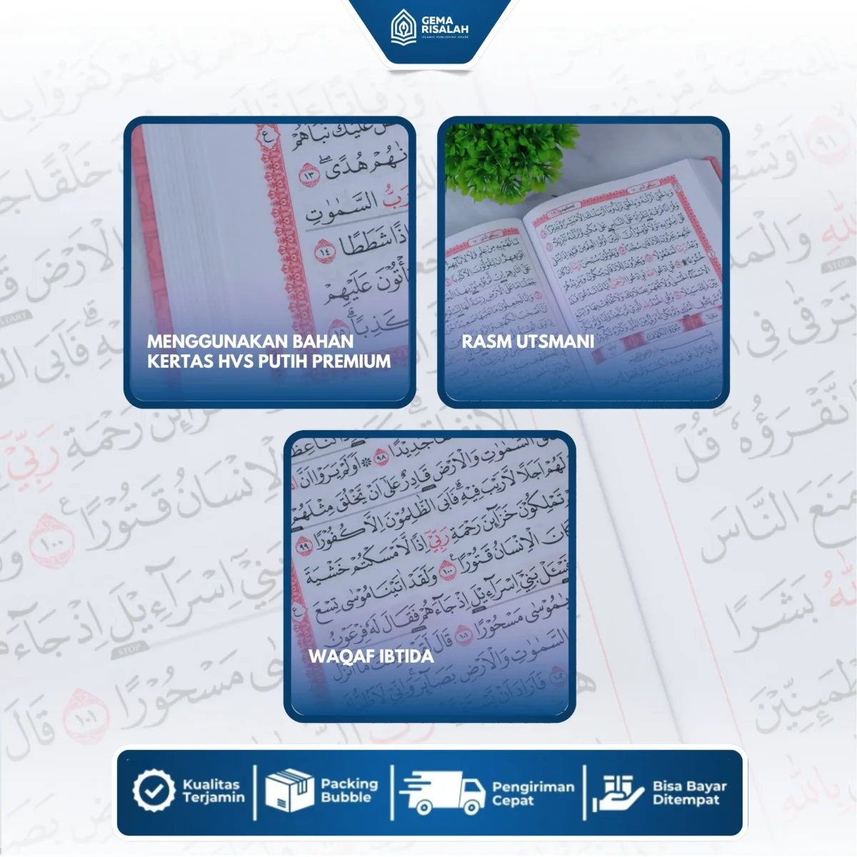 Gema Risalah - Hampers Gift Set Ibadah Mushaf Al Jabbar Non Terjemah dan Sajadah Turkiye Premium Anti Slip Hadiah Spesial untuk keluarga - Gambar 6