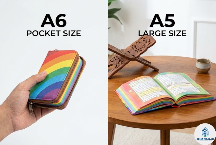 Al-Quran Rainbow A6 Resleting vs A5