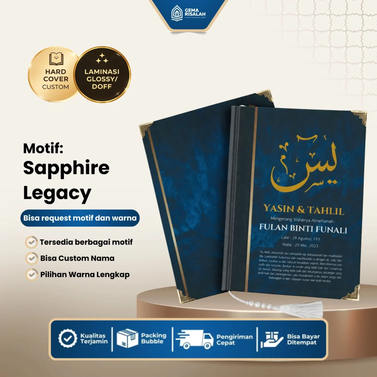 Buku Yasin dan Tahlil Hardcover Custom Kertas Mattepaper Hvs 208 Halaman Bonus Plus 4 Hal. Sisipan - Gambar 3