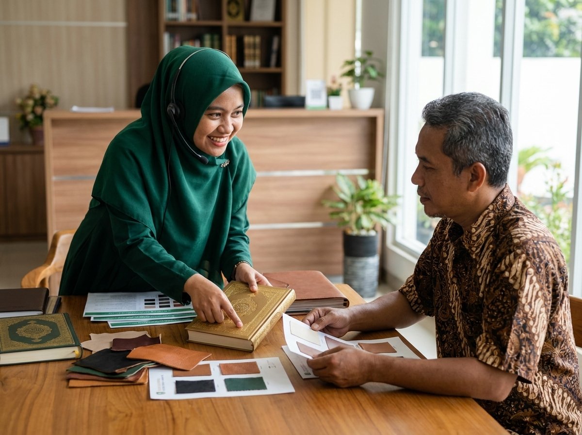 Layanan konsultasi pemesanan cetak alquran custom bersama tim pelanggan