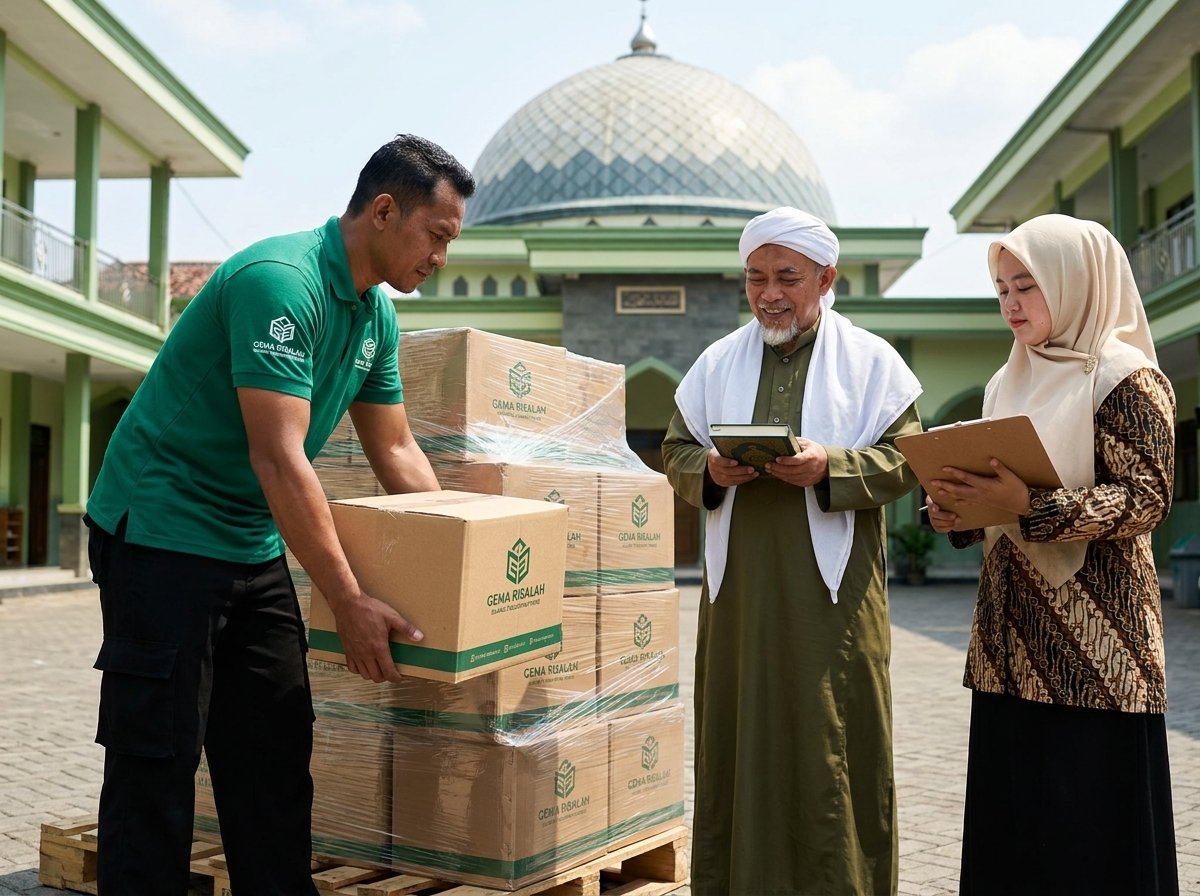 distribusi kargo pengadaan mushaf partai besar untuk pesantren dan masjid